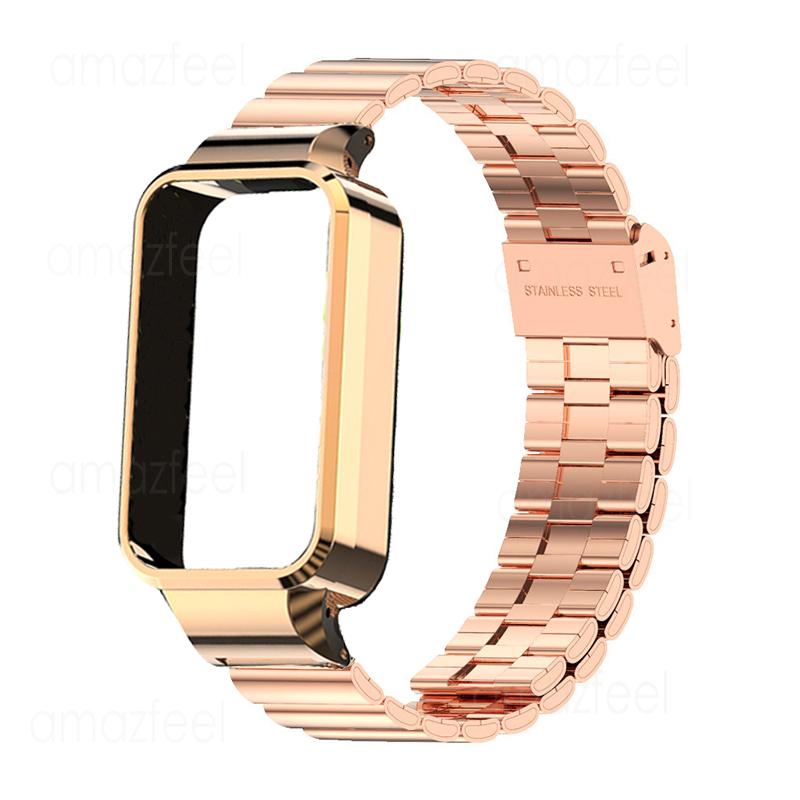 

Metal Strap Case Protector For Redmi Smart Band 3 Watchband Bracelet+Cover For Xiaomi Smart Band 9 Active Protective Shell Frame розового золота