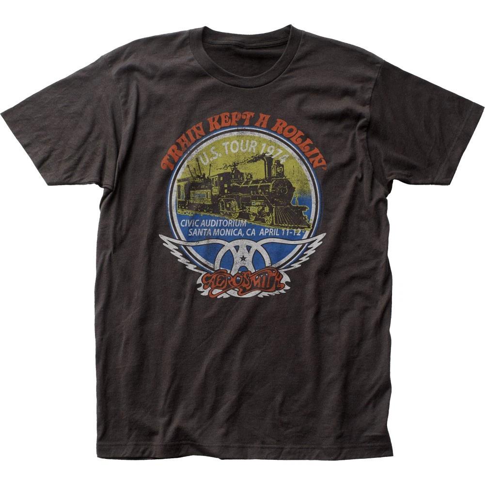 Aerosmith Train Kept A Rollin Mens T Shirt Music Classic Rock Band Tee New Black 2XL