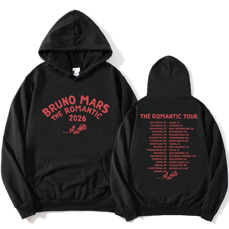 The Romantic Tour Hoodie BRUNO MARS Singer Design Sweatshirt Long Sleeve Loose Hooded Pullovers Women Men Clothing Print Merch