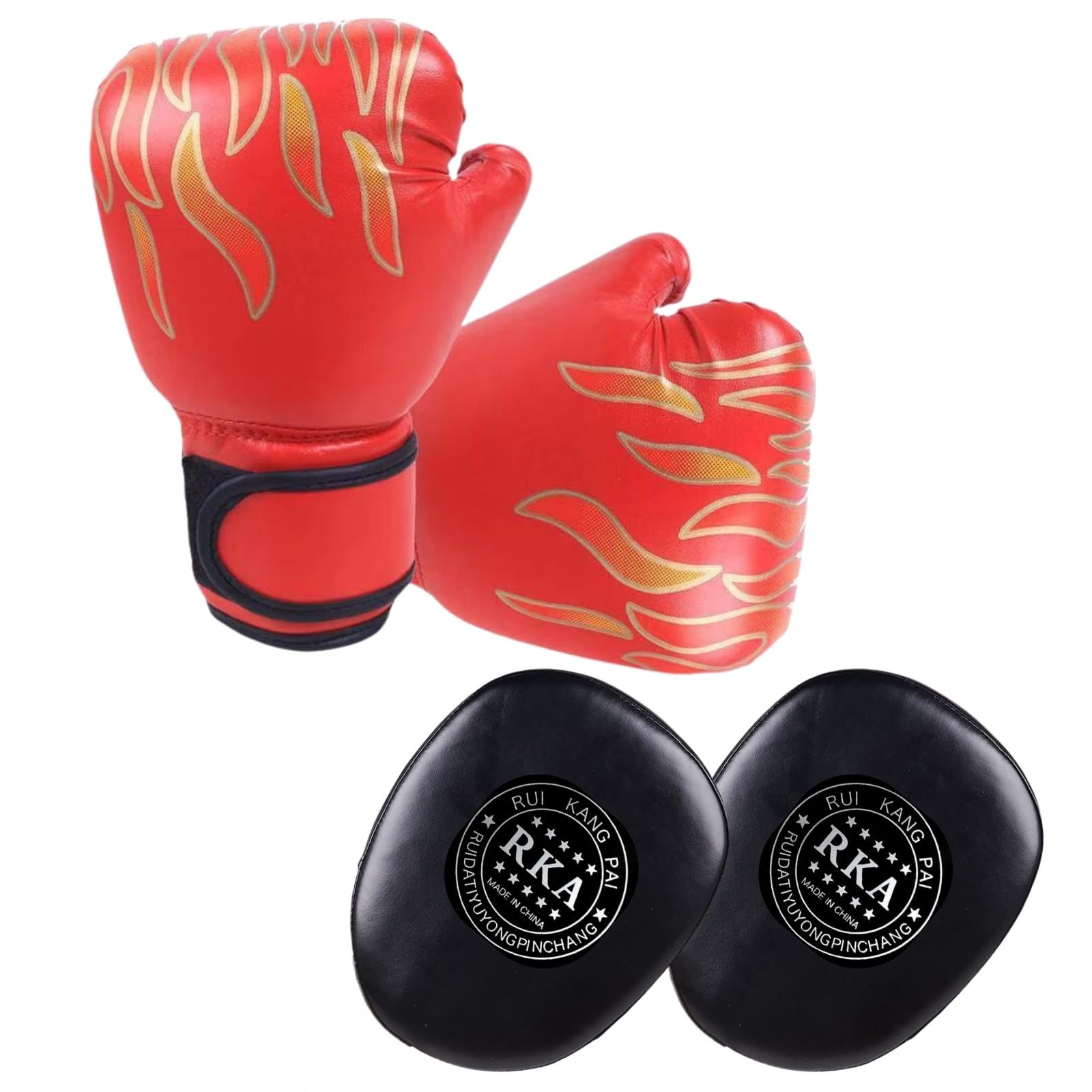 Boxing Gloves and Mitts, Parent-Child Set, for Kids, Training, Punching, Exercise, Stress Relief (Red) [Parallel Import]