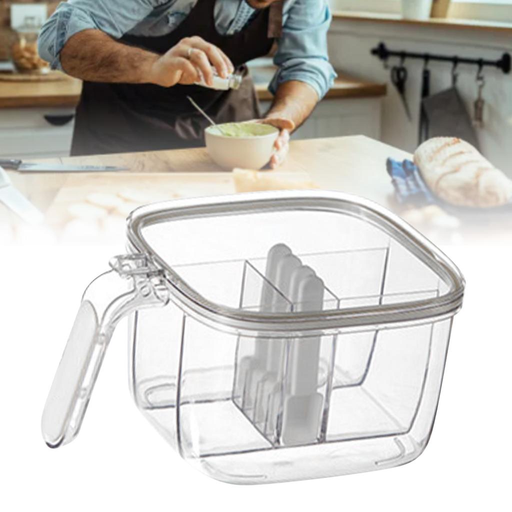 4 In 1 Seasoning Box with Lid and Spoons 4 Compartments Spice Jar Sealed Condiment Container for Home Kitchen White