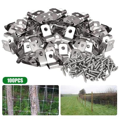 100 Pcs Fence Wire Clamps with Screws Stainless Steel Rust-Resistant Clips for 12-16 Gauge Garden Yard Supplies