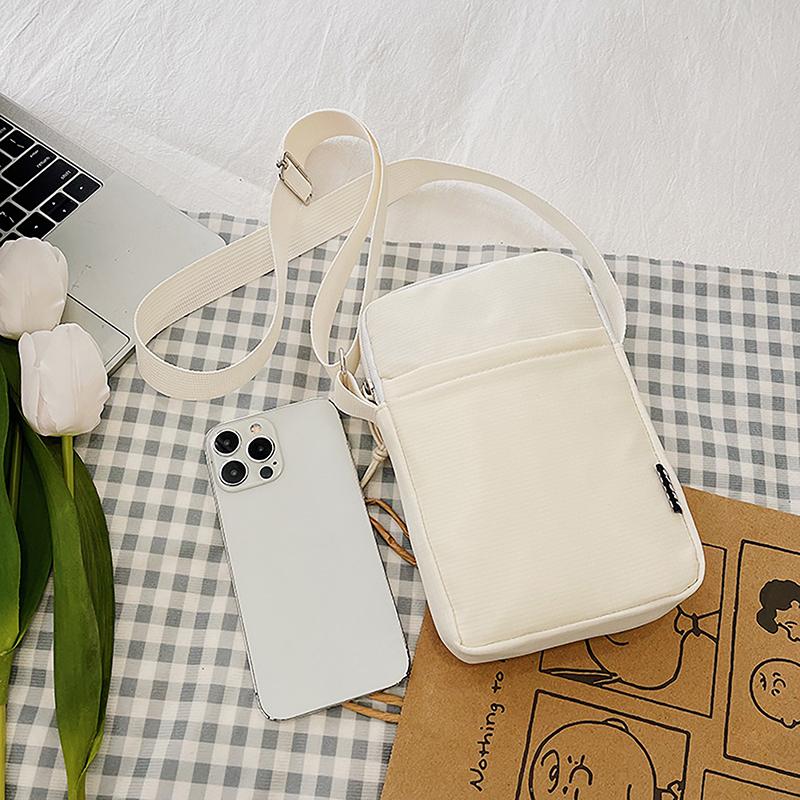 Simple Trendy Macaron Solid Color Shoulder Crossbody Canvas Bag Versatile  Zero Wallet Samll Square Phone Bags For Girls