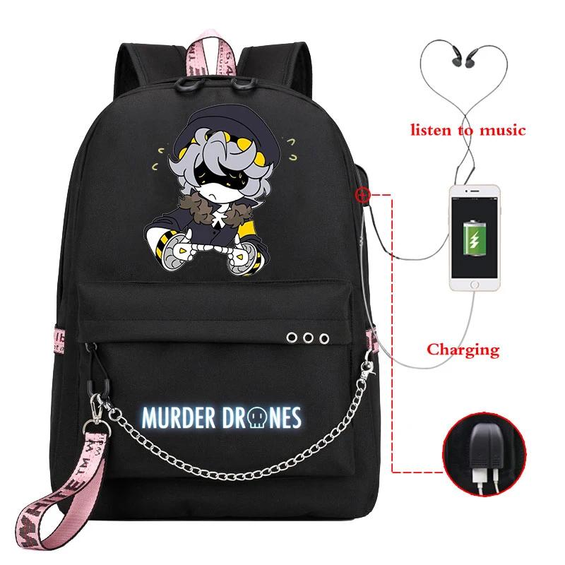 High Quality Murder Drones Fashion Backpacks Students Anime Back Pack USB Charging Outdoor Backpack Boys Girls Book Bags Mochila