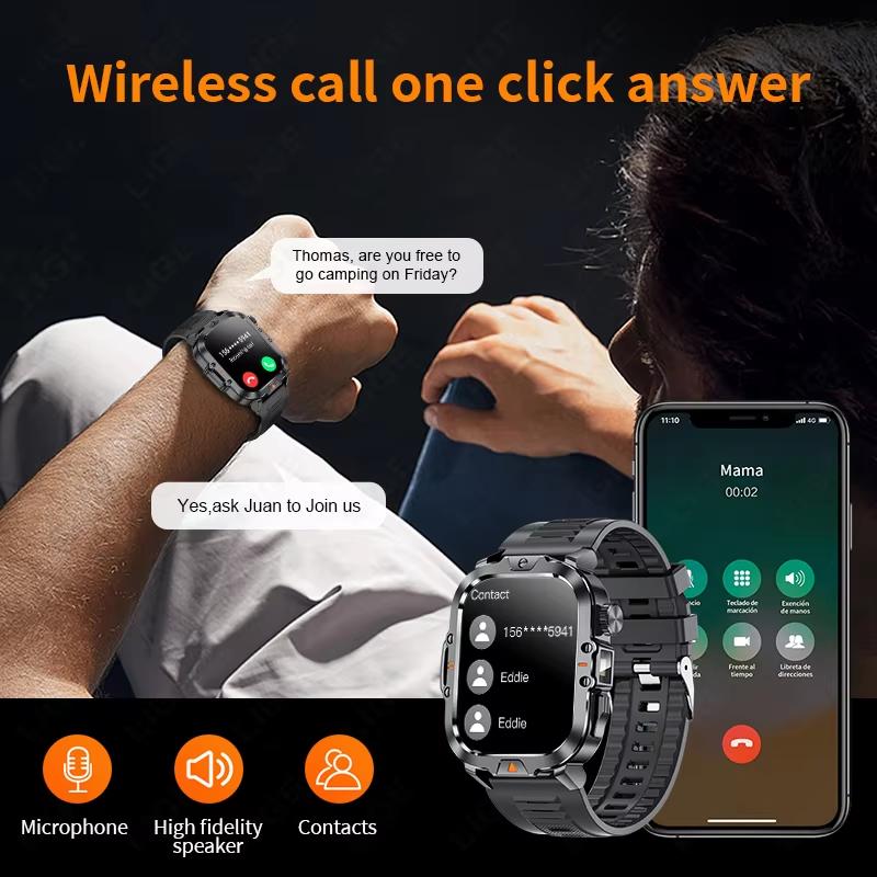 2025 Nieuwe 2.01-inch HD Scherm Heren Smartwatch met Zaklamp Buitensporten Heren Horloge IP68 Waterdicht Gezondheidsmonitor Oproep Smartwatch