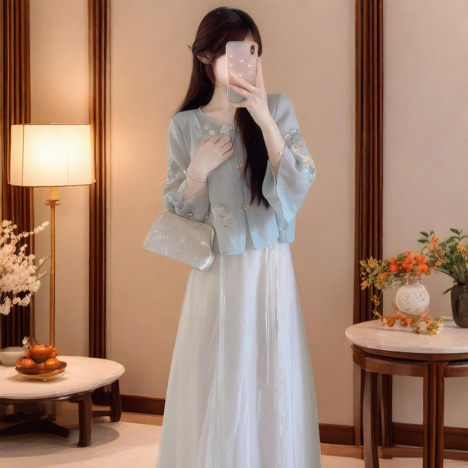 

Елегантний жіночий костюм для чаювання ханьфу - літній костюм Тан з двох частин XL