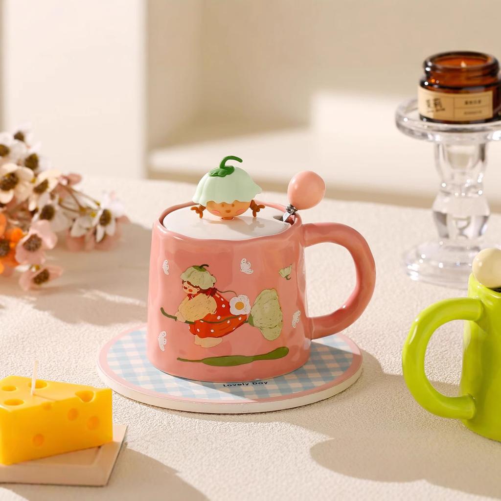 Cartoon Cute Mug with Cover Spoon High Looking Creative Birthday Drink Water Cup for Girls Home Souvenir Ceramic Cup