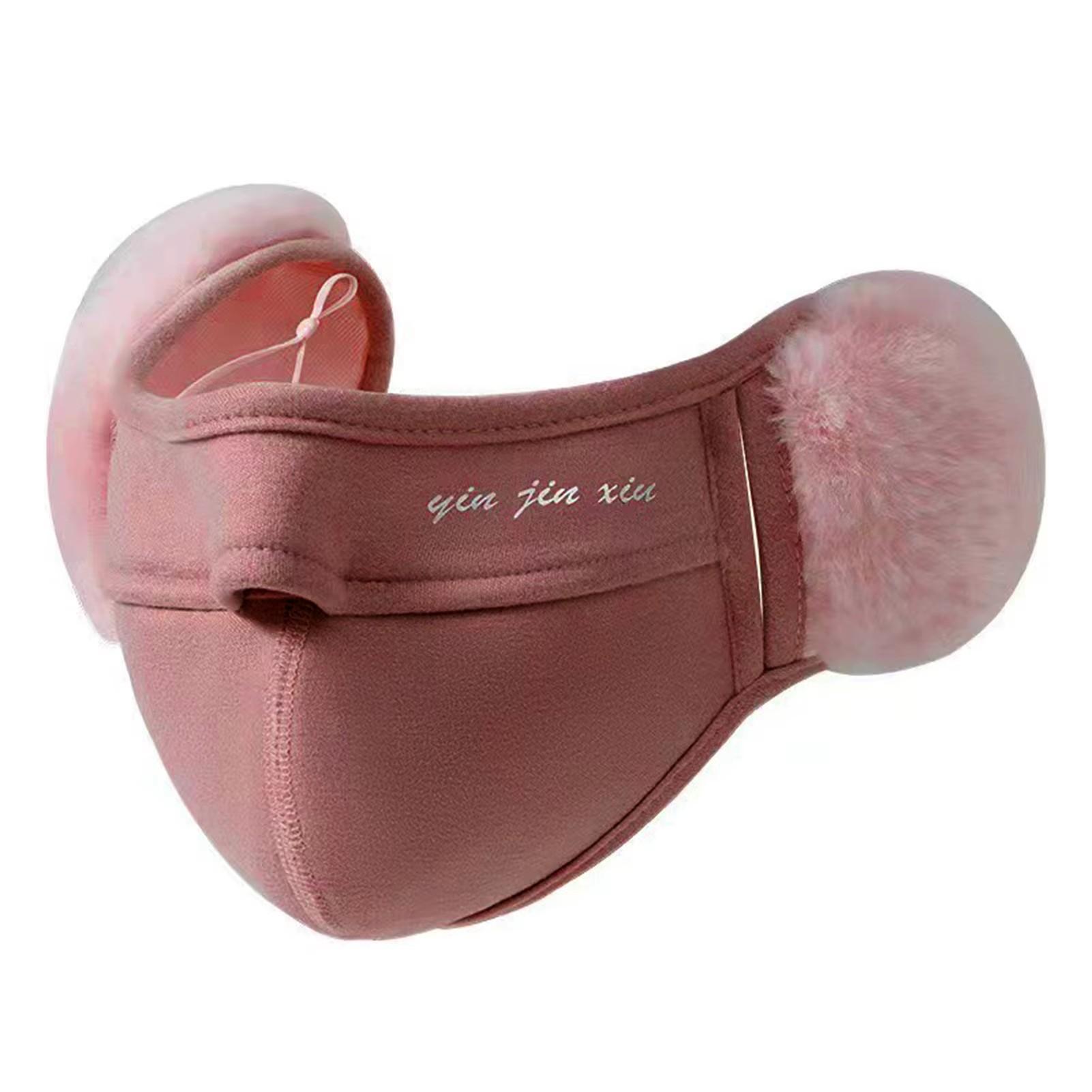 

Cycling Warm Facemask With Earflap For Men And Women Thickened Rabbit Hair Windproof Earmuffs Autumn Winter Outdoor Warm Wears рожевий