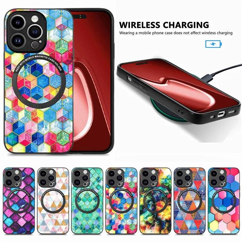 Bunte kabellose Lade-Handyhülle für iPhone 15 Pro Max 14 Plus 13 12 11 SE X für Samsung Galaxy S24 Ultra S23 S21 FE A35 A15 A54 A34 A53 Cover