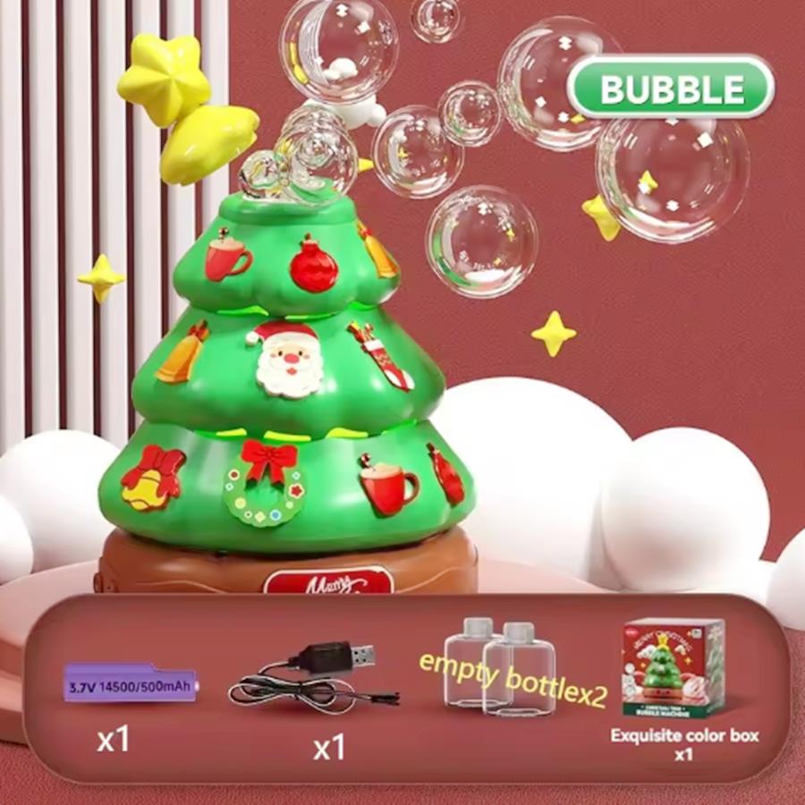 

Christmas Automatic Rotating Bubble Machine with Light DIY Ddecorative Sticker Christmas Tree Music Box Holiday Decor for Kids