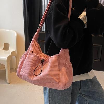 Bag Women's Large Capacity Casual Women's Bag 2025 New Sequined Striped Velvet Tote Bag Simple Shoulder Crossbody Bag
