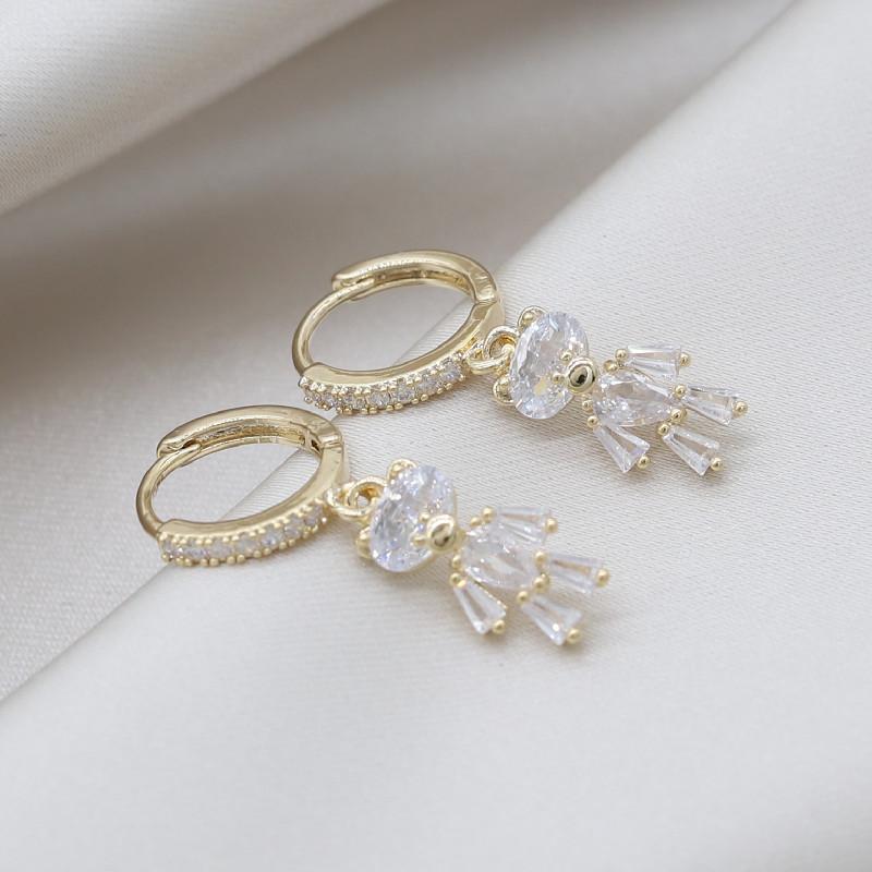 14K Gold Plating Korea  Jewelry Exquisite AAA Zircon Bear Pendant Earrings Sweet Girl Gift Elegant Women Daily Work Earrings