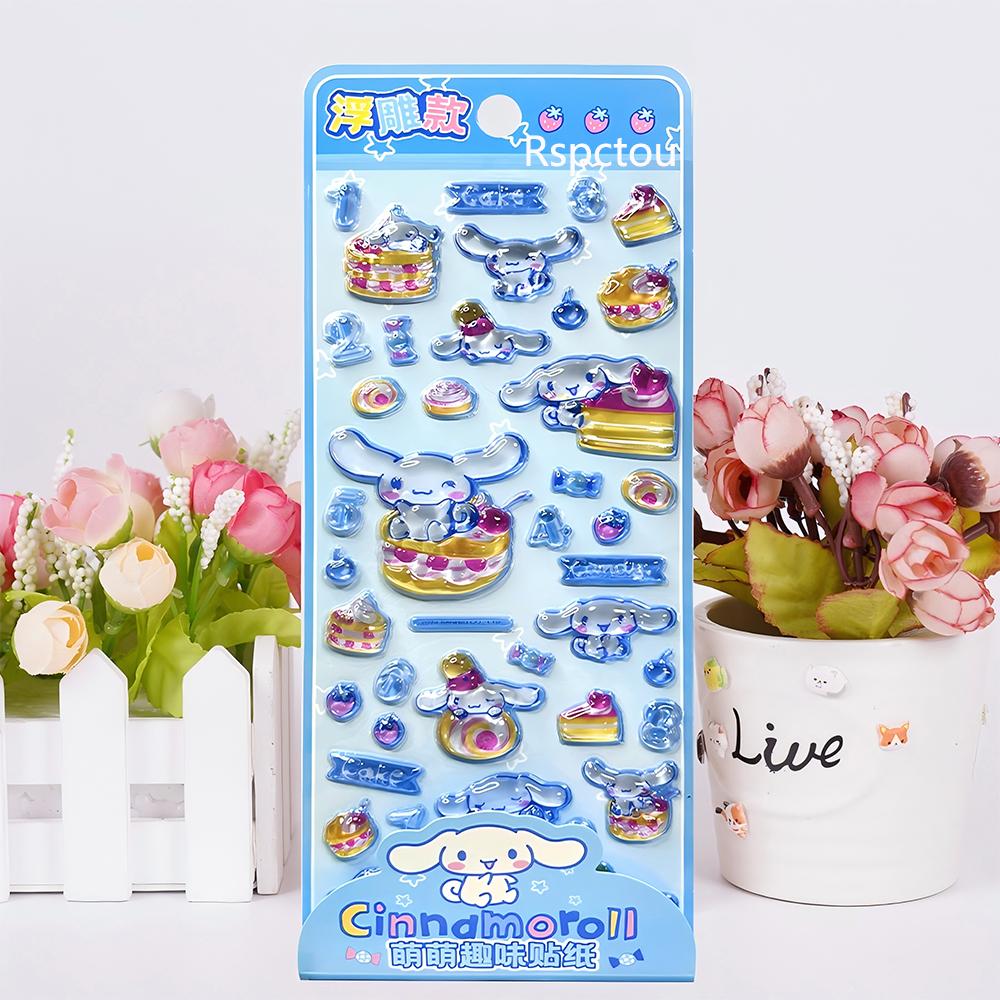 4Pcs Sanrio Anime 3D Crystal Relief Stickers Cute Kuromi My Melody Pochacco Cartoon Decal Phone Laptop Fridge Kawaii Sticker Toy
