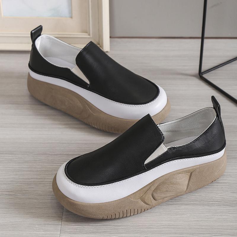 Women's Plus Size Sports Shoes Thick Sponge Cake Sole Solid Color Casual Single Shoes Round Headed Sneaker Shoes 35-44