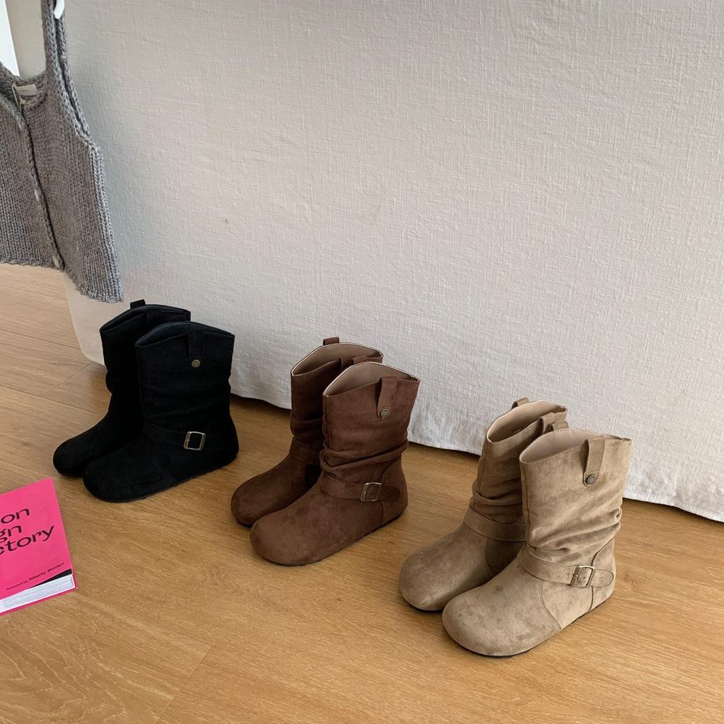 Martin Boots Women's 2025 New Autumn Mid-tube Stacking Boots Inner Height-increasing Short Boots Thick-soled and Lightweight Western Boots Women's