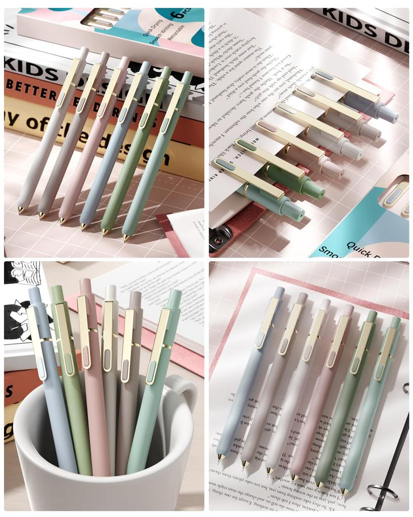SUNEE Gel Black Smooth Cute and Beautiful Perfect for and Morandi Colors Pens, 6-Pack, 0.5mm, Quick-Drying Ink, Writing, Design, School, Office,