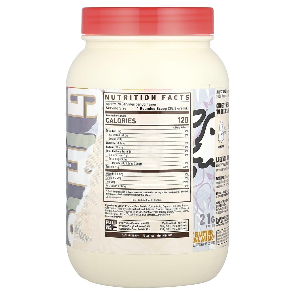 Ghost, Vegan Protein, Peanut Butter Cereal Milk®, 2.2 lb (989 g)