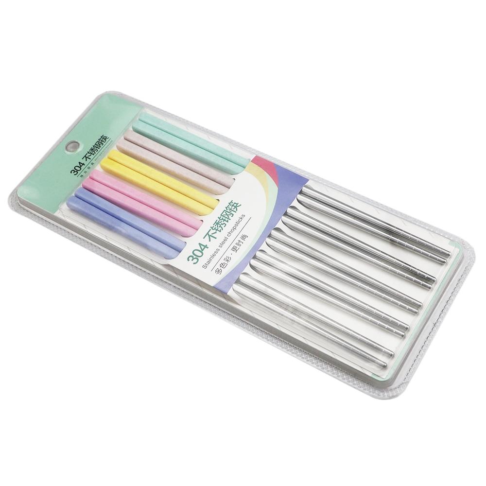 5Pairs Non-slip Head Chopsticks Reusable Stainless Steel Food Chopsticks Family Tableware Set Eco-Friendly Tableware Dinnerware Set