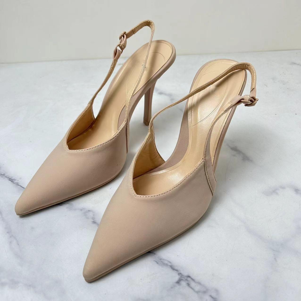 

Модные летние шелковые элегантные женские туфли-мюли с заостренным ремешком сзади, офисные туфли-шпильки для женщин, дизайнерские вечерние сандалии с открытой пяткой 38 бежевый