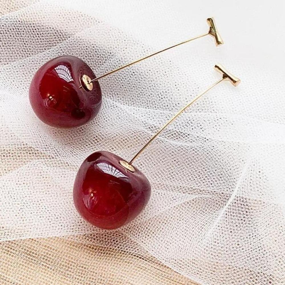Fashion Cute Cherry Drop Earrings 1Pair Sweet Fruit Earring Versatile Matching Jewelry for Women Daily Party Outfit