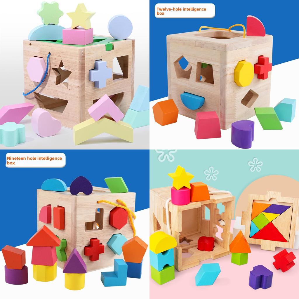 Wooden Childrens Educational Shape Sorting Blocks With Building Toys For Early Learning Development