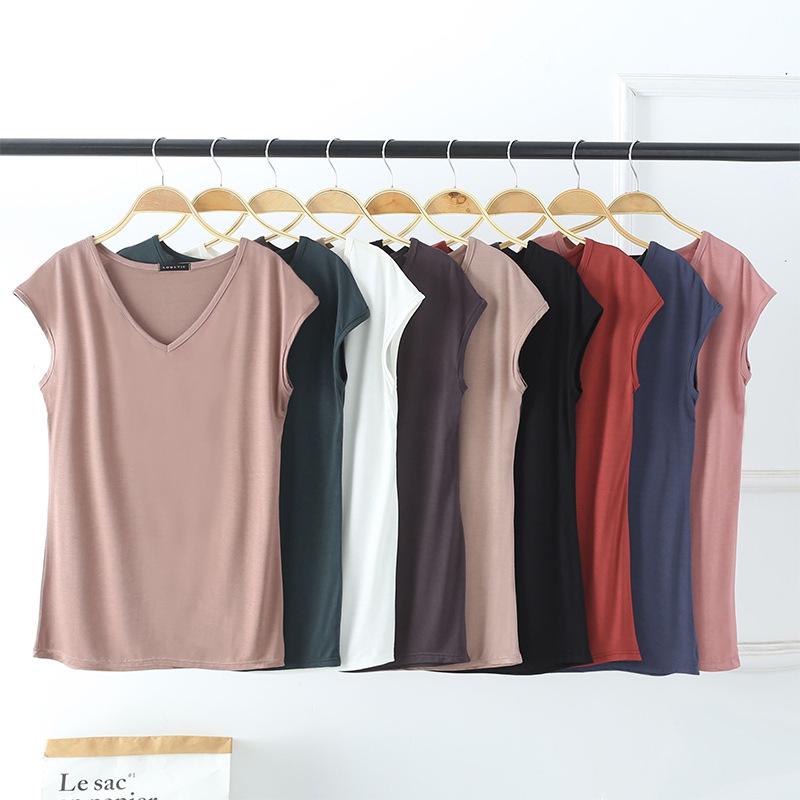Summer Sleeveless T Shirt Women's V Neck Short Sleeved Loose Plus Size Vest Solid Color