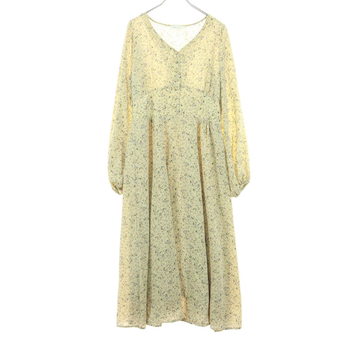 Used clothes in good condition earth musicecology premium label floral pattern long sleeve long dress F beige ladies [used]