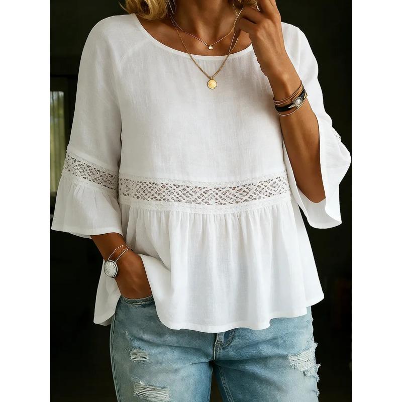 BITCED Women's Fashion Casual O-Neck 3/4 Sleeves Blouses & Shirts