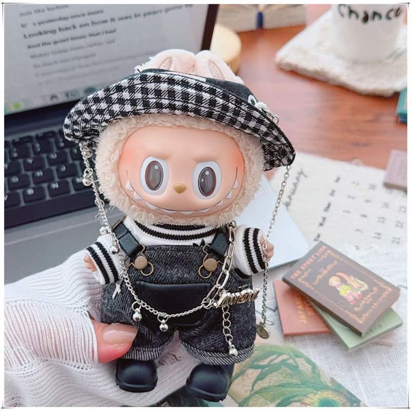 Labubu Doll Clothes Set: Trendy Streetwear for 17cm Sitting Style - Includes Hat and Overalls (1st, 2nd, 3rd Gen)