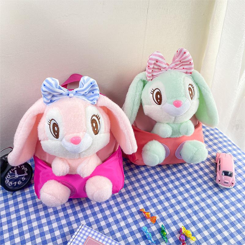 Plush 3D Rabbit Backpack for Boys Girls Kids Children SchoolBag Cute Bow Tie Cartoon School Bags Kindergarten Preschool Baby Bag