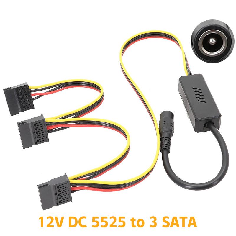 Napájecí kabel DC 5525 pro pevný disk SATA, DC 12V na 4pinový Molex Hdd kabel, snižující regulátor napětí
