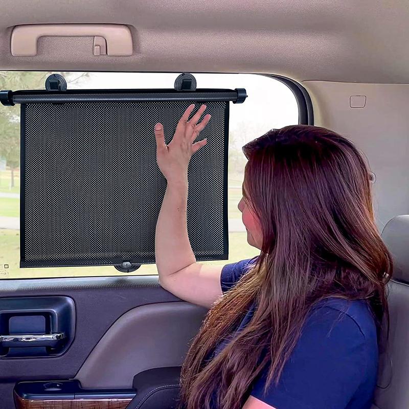 Retractable Car Side Window Sunshade Uv Blocking Roller Curtain Mesh Pvc Sun Protection Cover Summer Car Travel Accessory