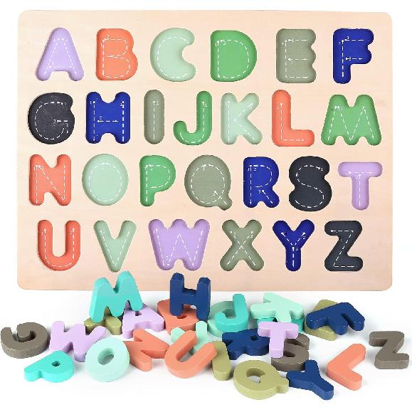 Wooden Puzzles for Toddlers, Kesletney Wooden Alphabet Number Shape Learning Puzzles for Kids, Preschool Educational Toys Gift for Boys Girls Ages 3