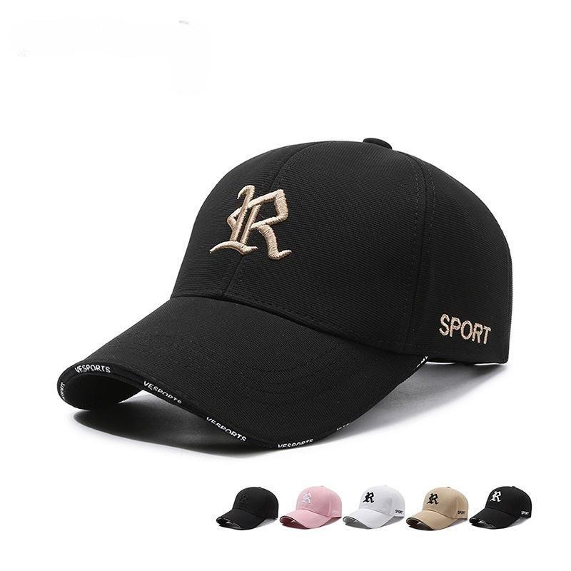 Boné de beisebol com aba curva, novo boné bordado tridimensional com letra R para homens e mulheres, casual, simples e versátil, com parte superior rígida