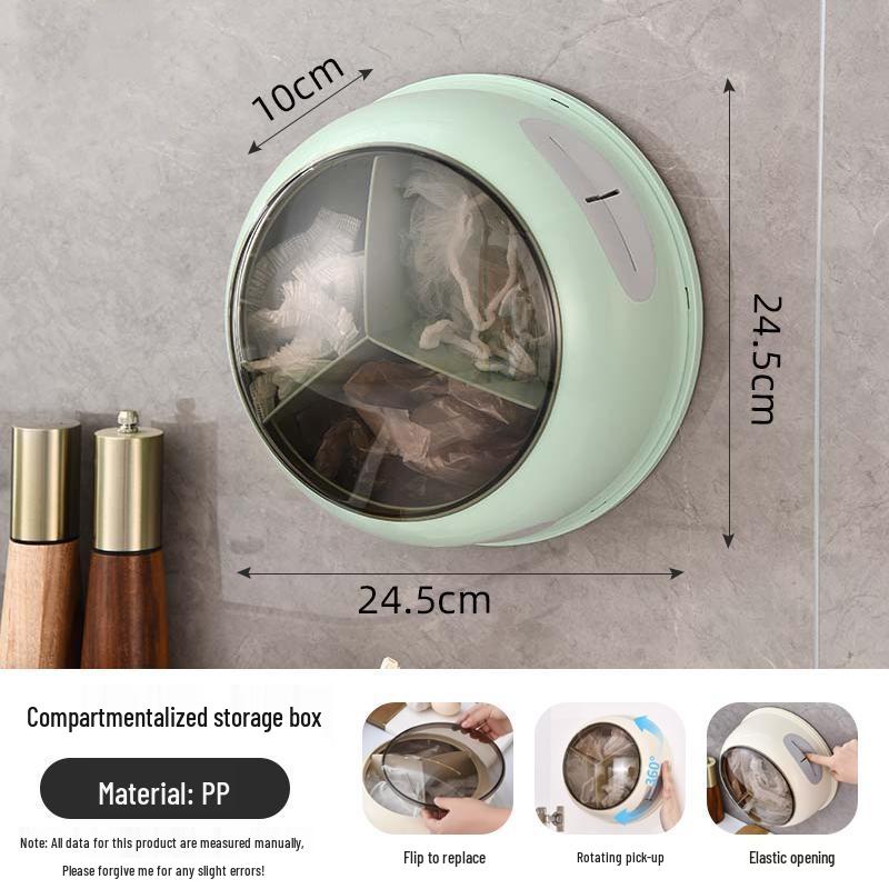 

Rotating Wall-Mounted Kitchen Storage Box for Plastic Wrap & Disposable Gloves
