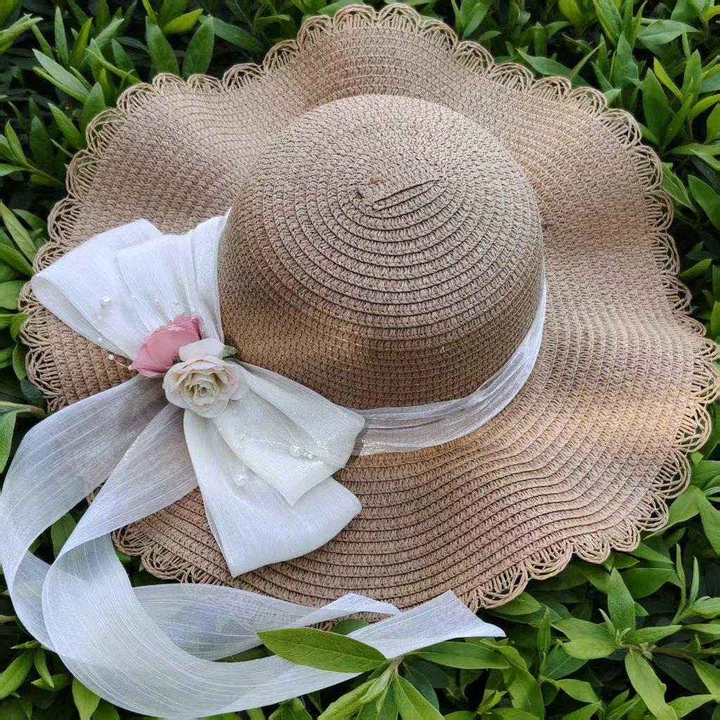 

Summer Straw Sun Hat For Women With Lace Design And Flower Pattern Perfect For Beach And Outdoor Activities хаки