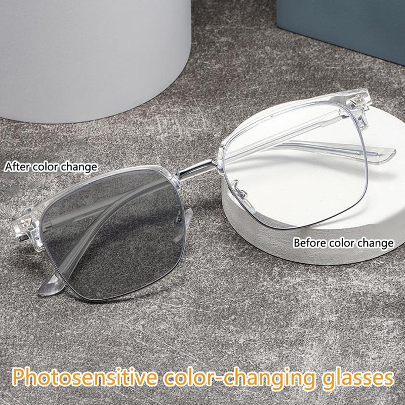 Photo-sensitive Color-changing Half-frame Anti-blue Light Nearsighted Glasses 828