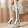 Women's Stretchy Slimming Gold/Silver Super High Heel Platform Over-the-Knee Boots for Runway Show