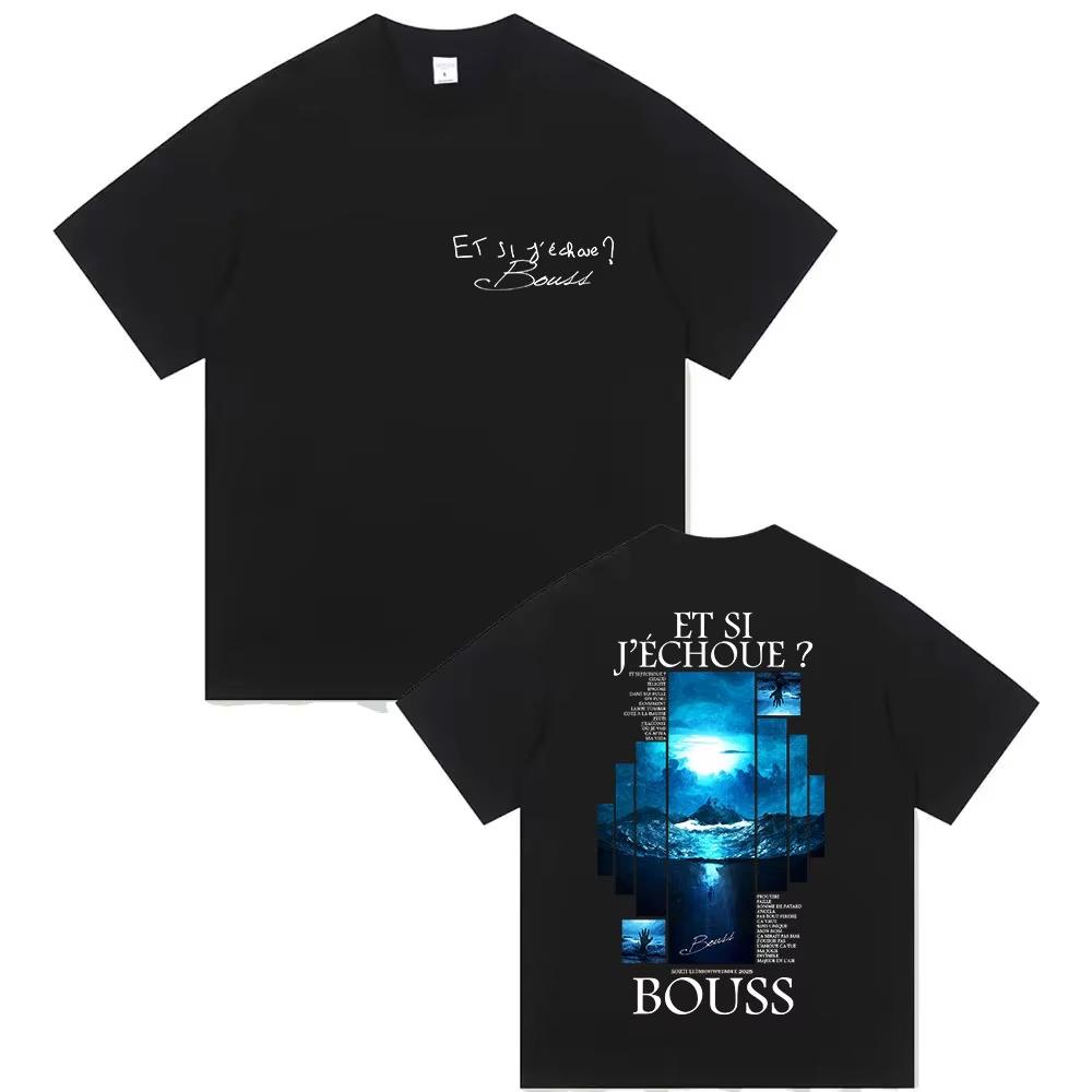 

Rapper BOUSS ET SI JECHOUE Tour 2026 Graphic T Shirts Mens Retro Hip Hop Short Sleeve Tshirts Pure Cotton Tshirt Streetwear L