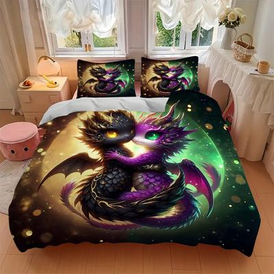 3pcs Two Dragons In Love Printed Bedding Set, Soft and Comfortable Quilt Cover for Bedroom, Guest Room