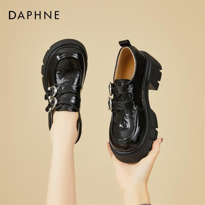 DAPHNE Women s Chunky Heel Double Buckle Loafers EU 34