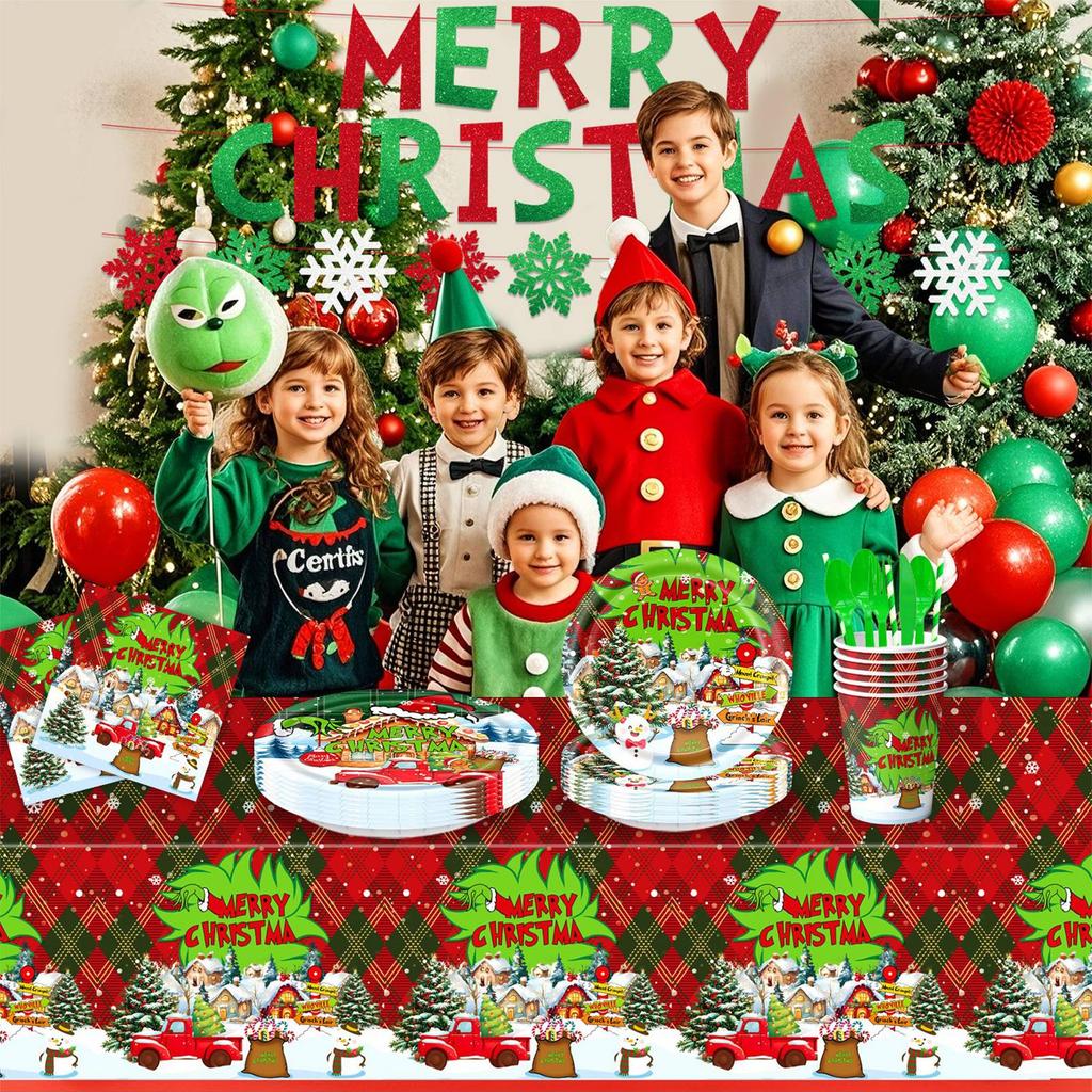 Christmas Themed Party Decorations, Flag Cartoon Party Supplies, Tableware, Christmas Decorations.
