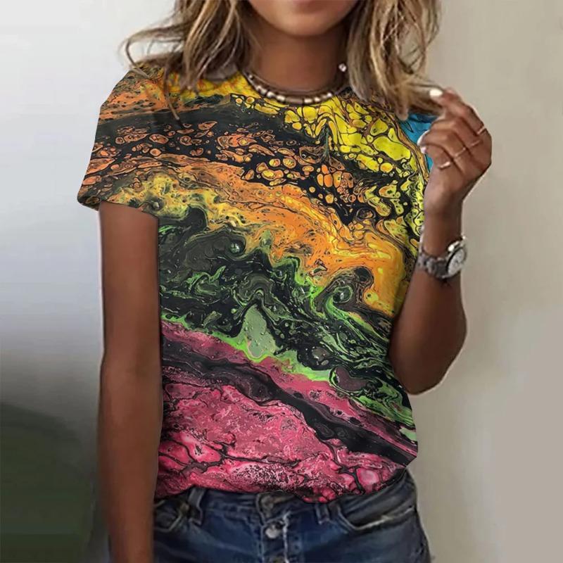 

Летние цветные футболки с принтом Tie Dye 3D, женская уличная одежда, повседневная мода Y2k, футболка с коротким рукавом, футболки с круглым вырезом, топы, одежда S