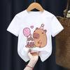 Kids Pure Cotton T-Shirt Cute Capybara Casual Short-Sleeve Cartoon Pattern Top Girls Kawaii Spring/Summer Children's Clothing