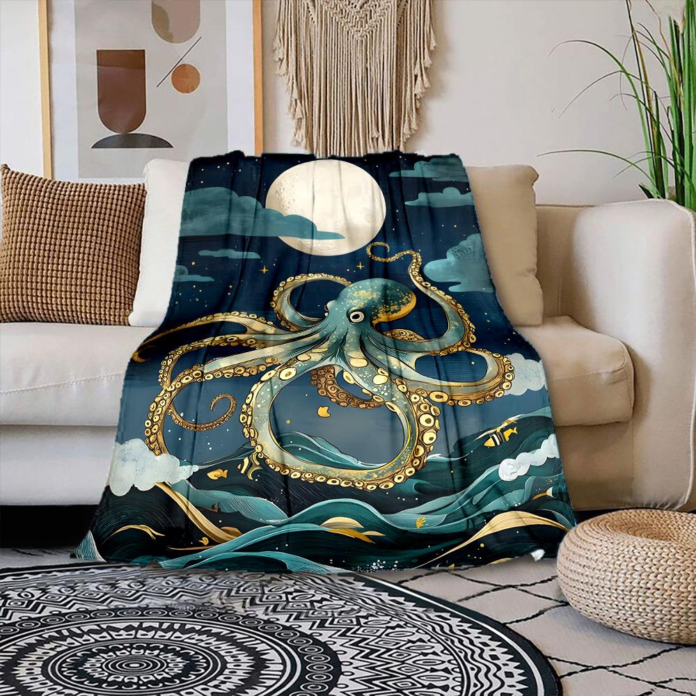 

Multiple sizes Octopus Soaring Night Ocean Print Blanket Warm Soft Suitable for All Seasons for Home Sofa Travel Camping Picnics 75x100cm