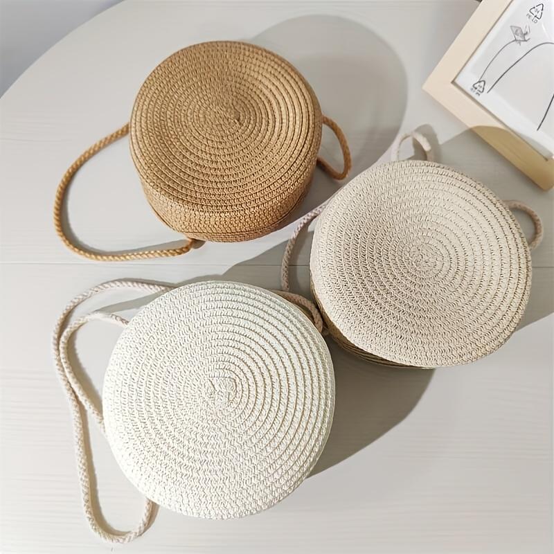 1pc Handmade Bohemian Style Round Woven Tote Bag - Zipper Closure, Durable Shoulder Strap, Perfect for Beach Vacations, Beach Tote Bag