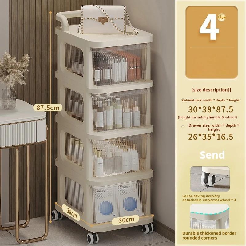 Transparent Multilayer Trolley Storage Shelf Drawer-Type Rolling Storage Cart With Handle Mobile Cosmetics Snack Storage Rack