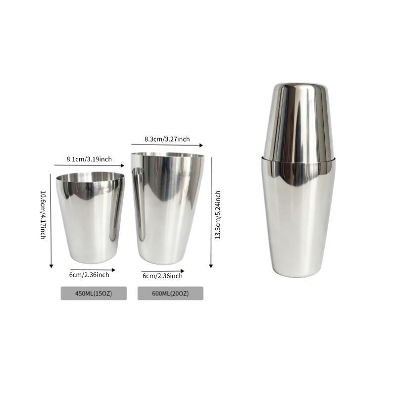 New Boston Stainless Steel Cocktail Shaker, 600/750ml, Bar Tool Cup