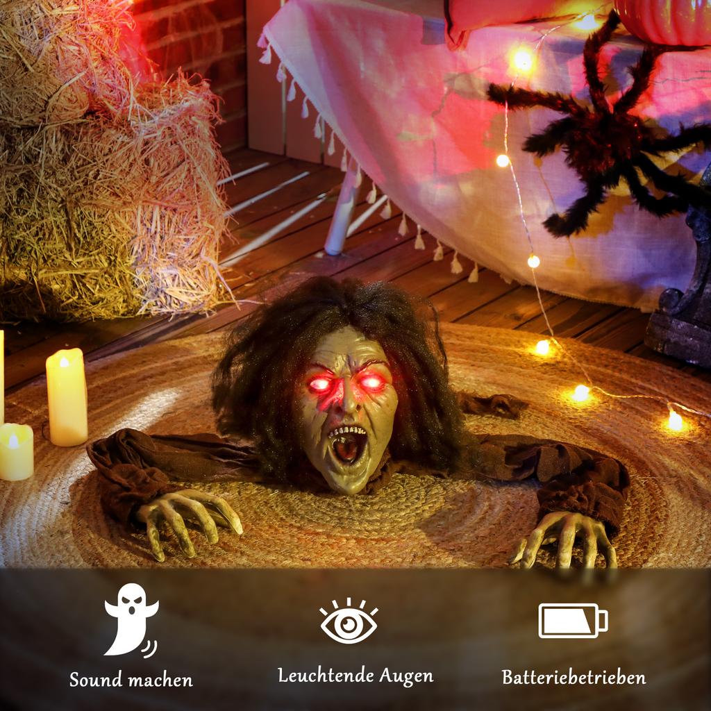 Crawling zombie decoration for Halloween, sounds, lights, battery operated