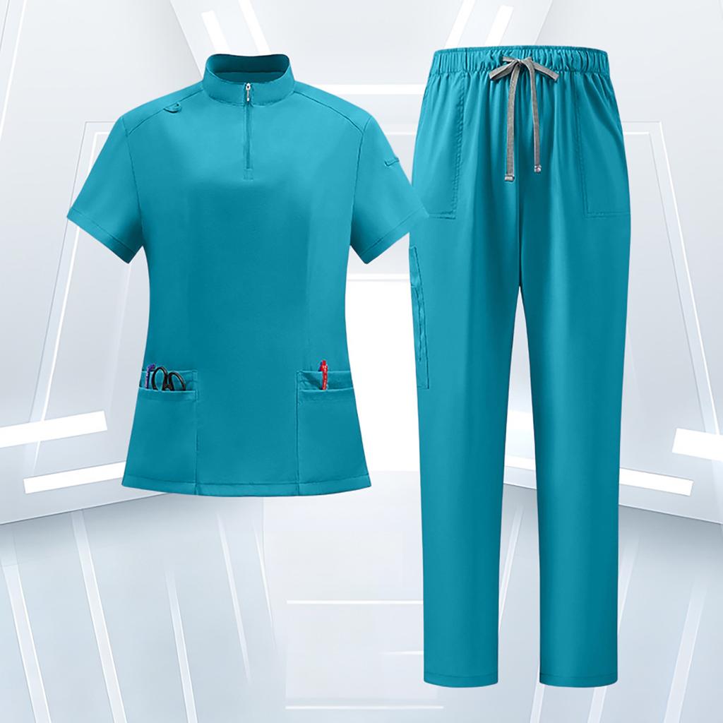 Women's Uniform Set - Quick Dry V-Neck Short Sleeve Top with Pockets and Long Pants, Color for Nurses and Caregivers